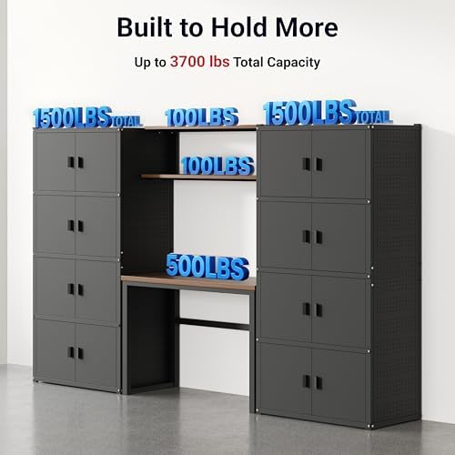 FLEXIMOUNTS 117" L Modular Garage Storage Cabinet with Workbench, Black