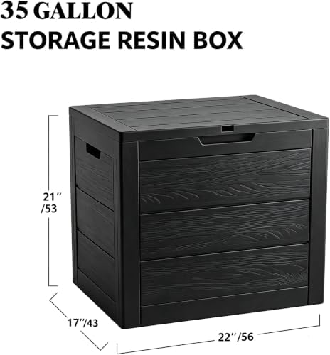 35 Gallon deck box outdoor waterproof, Resin Outdoor Storage, Black