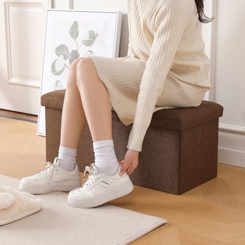 Storage Ottoman Bench Foldable Footrest Foot Stool, 30" Fabric Brown