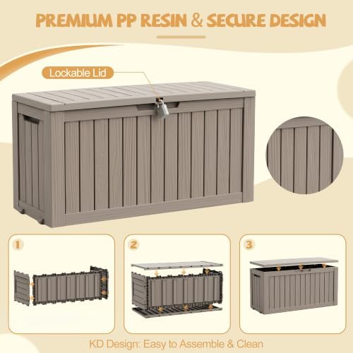 EFU Outdoor Storage Box Waterproof,150 Gal Gen 2 Resin Deck Box With Wheels