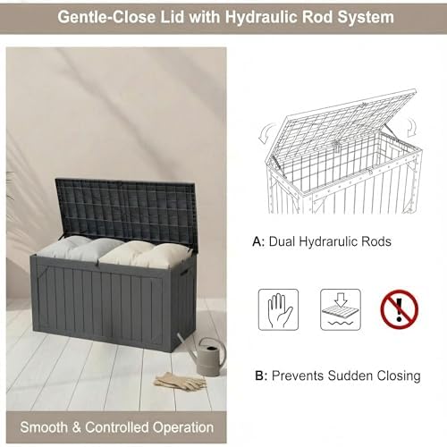 100 Gallon Outdoor Storage Bench - Waterproof Deck Box with Lock, UV Resistant Resin, Patio Furniture & Garden Tool Organizer, 400lb Capacity, Easy Assembly (Grey, 1 Pack)