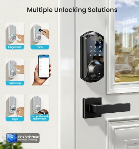 Veise VE07-L Fingerprint Smart Lock with 2 Lever Handles Set, Matte Black