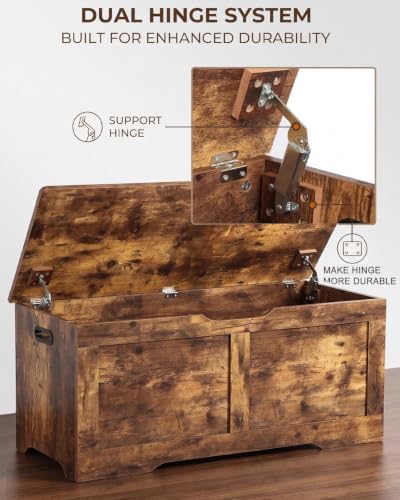 Timberer 39.4" Storage Chest with 2 Safety Hinges, Wooden Storage Trunk
