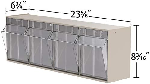 Akro-Mils TiltView Plastic Storage Cabinet with 4 Tilt Out Bins, Horizontal Plastic Parts Organizer, Teacher Toolbox, and Office Supply Organizer, 23-5/8" W x 8-3/16" H x 6-3/4" D, Stone
