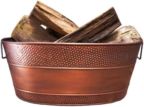 BREKX Copper Galvanized Firewood Storage Bin with Handles, 25-Qt