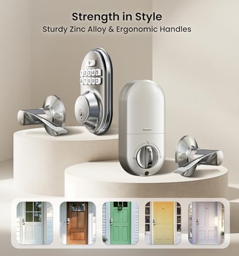 Veise RZ-C Keyless Entry Door Lock with 2 Lever Handles, Satin Nickel
