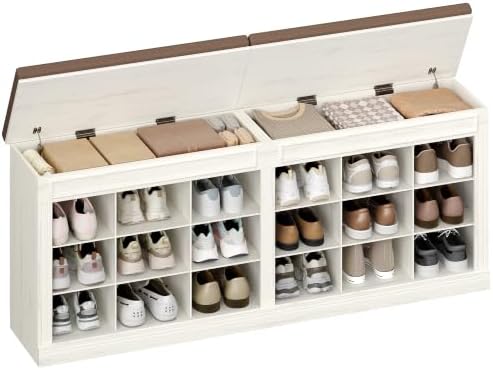 Hzuaneri Shoe Storage Bench with Cushion,18-Cubby Shoe Rack Bench