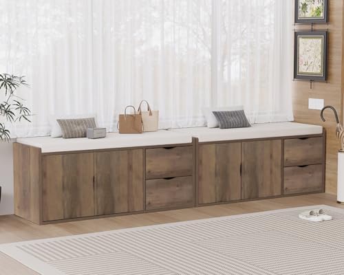 LVB Entryway Bench with Storage, 40" Shoes Bench with Padded Cushioned Seat