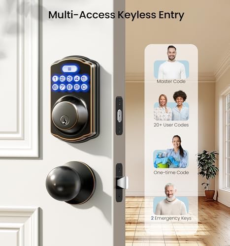 Veise KS01C Keyless Entry Deadbolt Door Lock with Knobs, Oil Rubbed Bronze