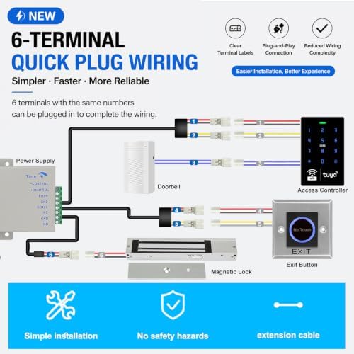WiFi TUYA Complete Security Access System Kit with Waterproof RFID Touch Keypad Door Lock, Smart Remote Door Opener, App，600-Pound Electric Magnetic Lock + ZL, Metal Sensor Switch, Doorbel