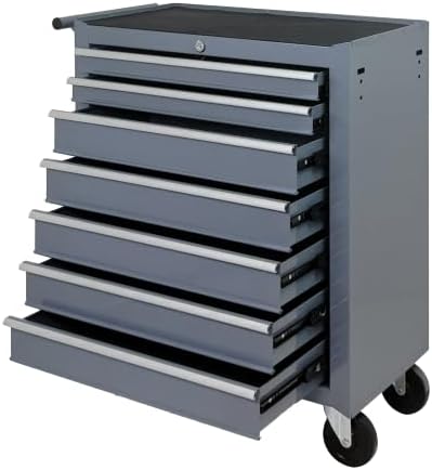 7-Drawer Rolling Tool Cart on Wheels, Drawers Rolling Tool Chest with Lock, Mobile Trolley Organizer Tools Box with Locking Wheels & Ball Bearing Drawers for Garage,Warehouse,Repair Shop (Grey)