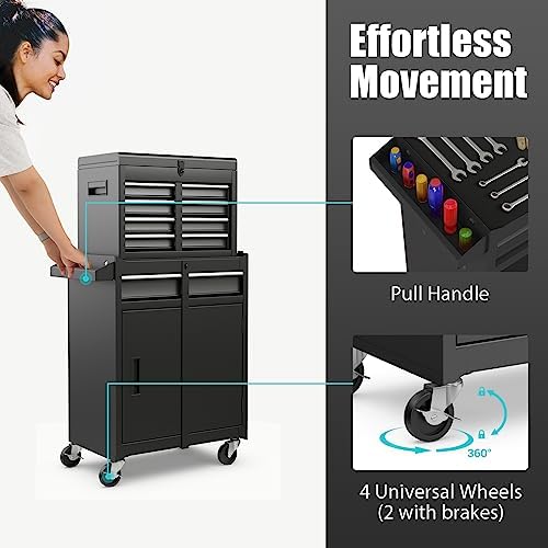 Rolling Tool Chest, 5-Drawer Tool Storage Cabinet with Wheels, Adjustable Shelf & Anti-Slip Liner, Tool Box Organizer for Garage, Warehouse & Workshop (Black)