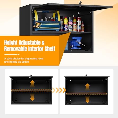 Metal Wall Storage Cabinet Adjustable Shelf 22'' Tall Steel Garage Wall Mounted Cabinet Lockable Floating Garage Storage Shop Trailer Tool Assembly Required