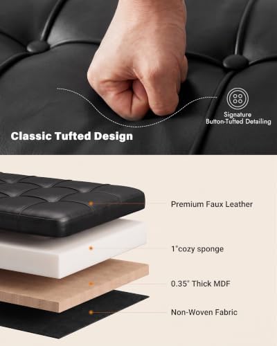 Storage Ottoman Bench, 43.7" PU Leather End of Bed Bench Black