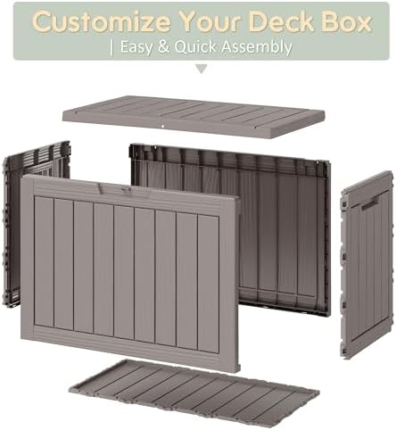 NUNU LAB 45 Gal Deck Box, Outdoor Storage Box Waterproof Lockable,Gray