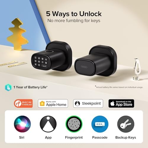 ThorBolt MK1 Smart HomeKit Fingerprint Door Knob with Keypad, Black
