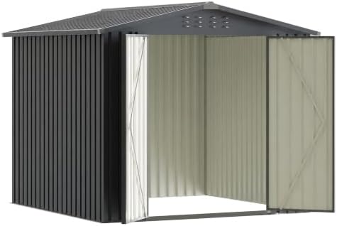 8x8 FT Outdoor Metal Storage Shed with Lockable Doors and Upgraded Frame,Garden Sheds with Sloped Roof for Backyard, Patio, Garage, Lawn, Dark Gray
