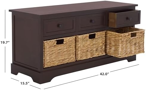 SAFAVIEH Home Collection – Damien Dark Chocolate 6-Drawer Storage Bench, Mixed-Material Cottage Design, Fully Assembled (AMH5701F)