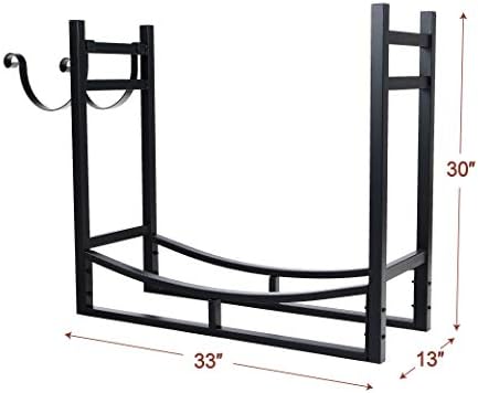 PHI VILLA Heavy Duty Firewood Racks Indoor/Outdoor Log Rack with Kindling Holder, 30 Inches Tall, Black