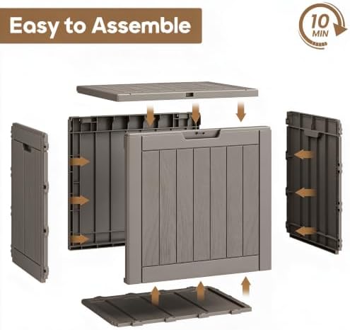 NUNU LAB 35 Gal Outdoor Storage Box Waterproof Lockable,Deck Box,Grey