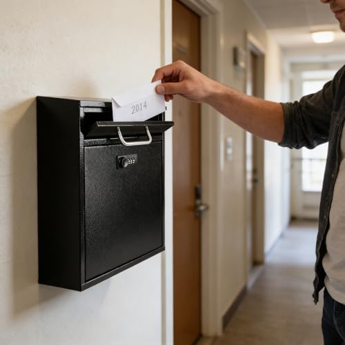 KYODOLED Mailbox for Outside, Combination Lock, Drop Box, 12 in, Black