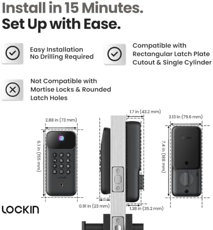 Lockin Veno Go, Palm Vein Keyless Entry Smart Lock, 7-Month Battery