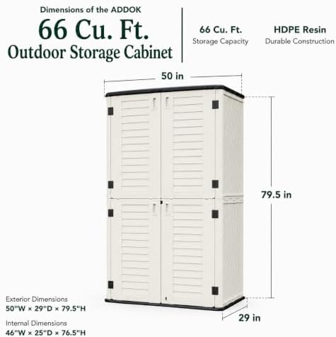ADDOK 66 Cu.Ft Outdoor Storage Shed,Resin Storage Cabinet with Floor