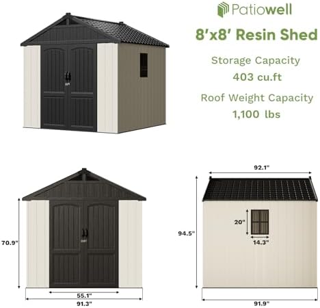 Patiowell 8x8 FT Resin Outdoor Storage Shed with Floor, Beige