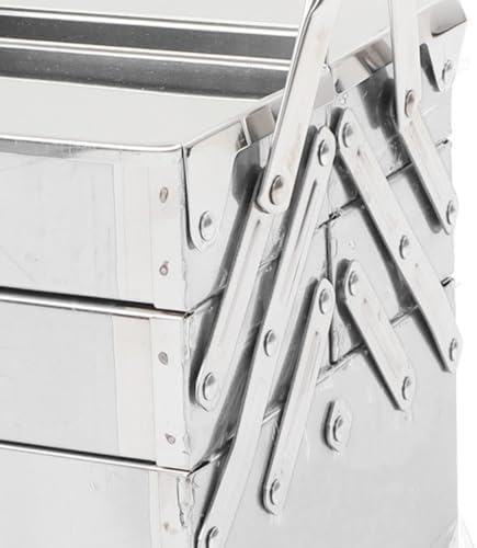 3 Tier Stainless Steel Tool Box Portable Folding Cantilever Tool Storage Organizer with 5 Trays Metal Toolbox for Home Garage Auto Repair Workshop Storage