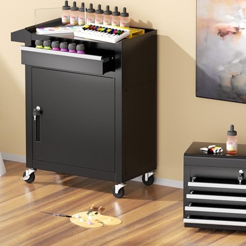 Greenvelly Rolling Tool Chest, 5-Drawer Metal Tool Chest with Wheels, 2 in 1 Detachable Tool Cabinets, Metal Tool Cart with Liner & Hooks for Garage, Workshop, Warehouse (Black)