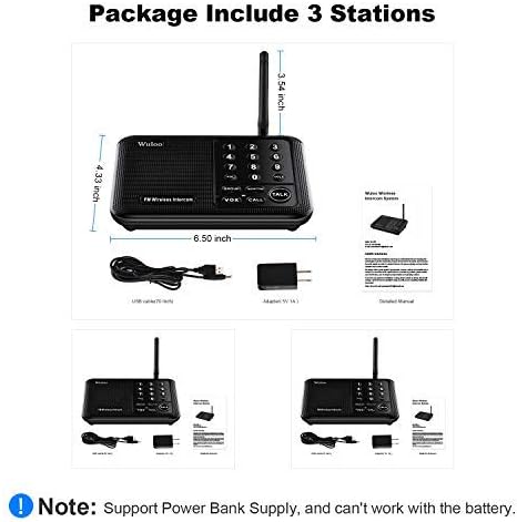 Wuloo Intercoms Wireless for Home 5280 Feet Range 10 Channel 3 Code, Wireless (3 Packs)