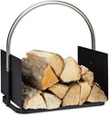 relaxdays Firewood Basket for Fireplace, Metal, Nickel-Plated Handle, Log Basket, HxWxD 43.5x40.5x30 cm
