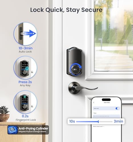 Veise VE017-L Fingerprint Smart Lock with 2 Lever Handle Set, Matte Black