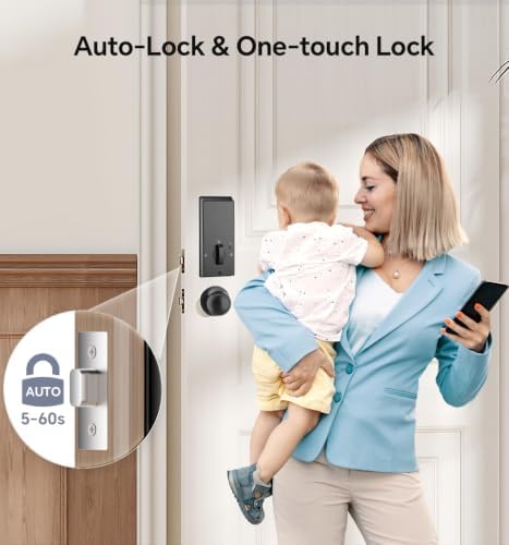 Ulecoce U68W WiFi Fingerprint Smart Door Lock with Knob Set, Matte Black