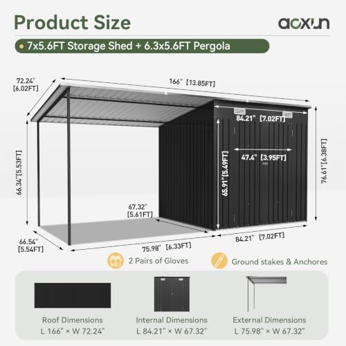 Aoxun 7x6FT Outdoor Storage Shed & Hardtop Canopy Gazebo Combo