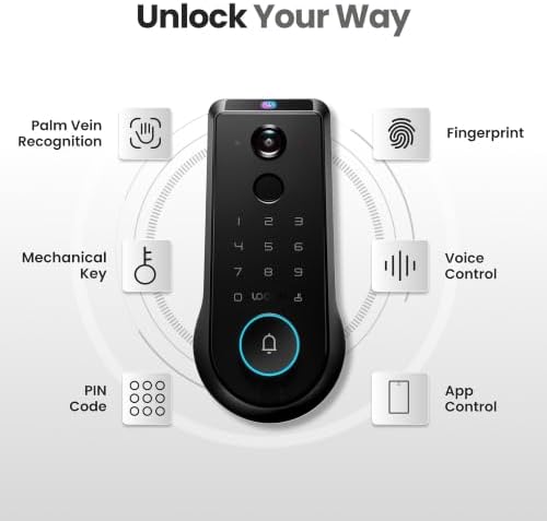 Lockin Veno Pro Smart Lock, Palm Vein Keyless Entry, Single Battery, Camera