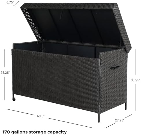 Grand patio 170 Gallon Deck Storage Box Deck Box Outdoor Storage Box Indoor Wicker Storage Bin Patio Storage Box for Patio Furniture Cushions Garden Tools Pool Accessories, Dark Brown