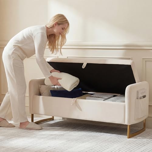48" End of Bed Bench, Modern Storage Bench for Bedroom Beige