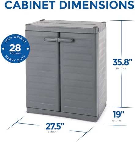 Gracious Living MaxIt 2-Shelf Lockable Utility Storage Base Cabinet, Gray
