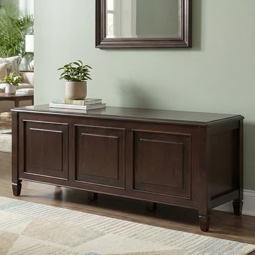SIMPLIHOME Connaught 51" Wide Solid Wood Trunk Bench in Brown