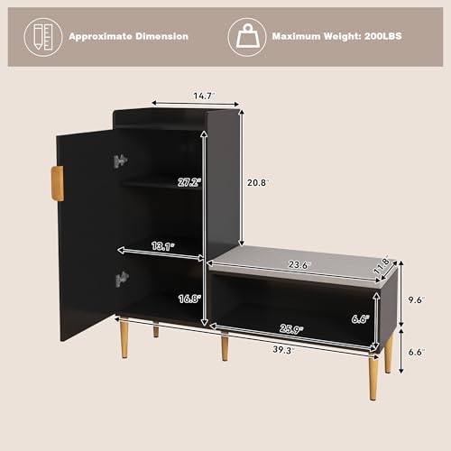 Storage Bench with Fluted Door&Shelf, L-Shaped Entryway Bench