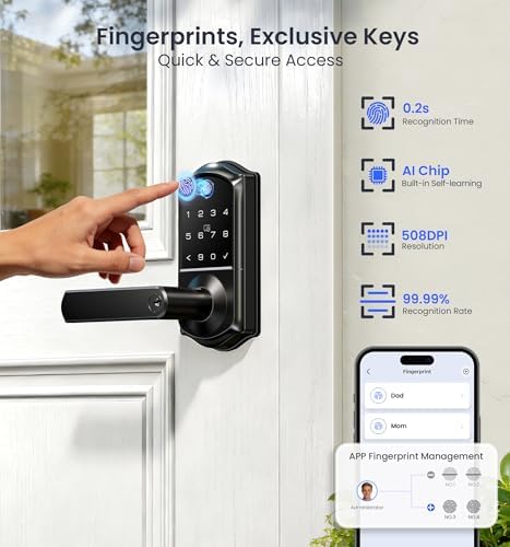 Veise VE019 Smart Lever Lock, Keypad Door Knob with Handle, Matte Black