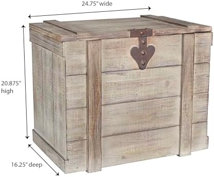 Household Essentials Antiqued Decorative Trunk, Large, Chinese Fir Panel and MDF, Smooth Backing and Metal Hinge Accent, Flat Top and Stay-Open Lid