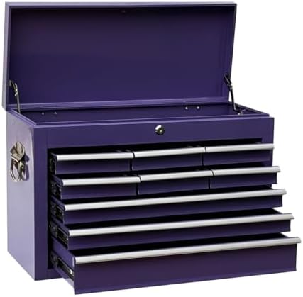 Workington Portable Metal Tool Chest with 9 Drawers, 24" 9-Drawer Tool Chest Cabinet with Ball Bearing Drawer Slides, Steel Tool Storage Box Organizer 4006 Purple