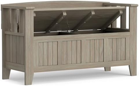 SIMPLIHOME Acadian Storage Bench and Cabinet Set in Distressed Grey