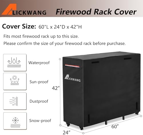 Outdoor Waterproof 5ft Firewood Rack Cover with Zipper