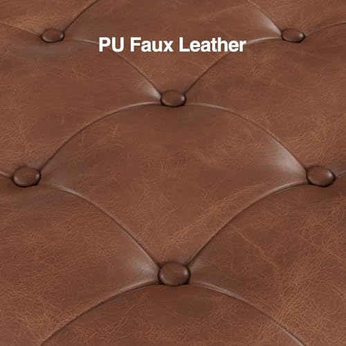 60" Storage Ottoman Bench, Faux Leather Upholstered Bed Bench, Brown