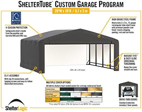 ShelterLogic ShelterTube Garage & Storage Shelter, 20' x 23' x 10' Heavy-Duty Steel Frame Wind and Snow-Load Rated Enclosure, Gray