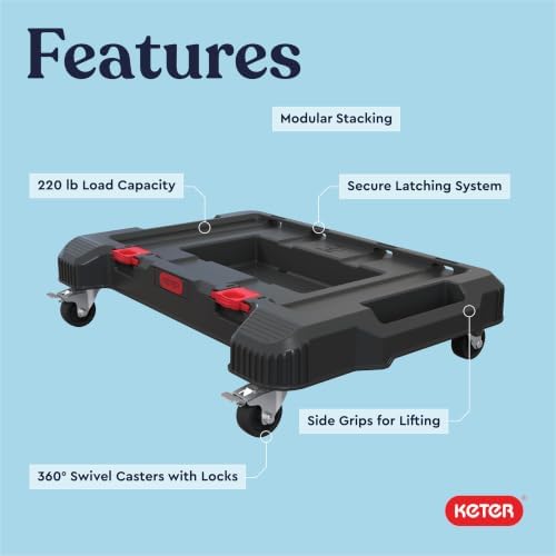 Keter Stack-n-Roll Dolly – Heavy-Duty Rolling Base Cart with Locking Wheels | Modular Mobile Workstation & Tool Storage Platform | Durable, Easy-Glide Design for Garage, Jobsite & Workshop