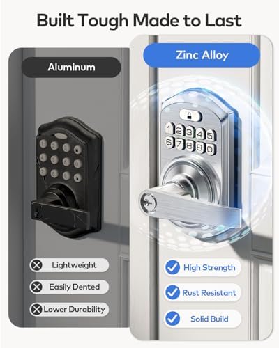 TEEHO TE004 Keyless Entry Door Lock Handle with Keypad, Satin Nickel